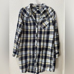 BDG Plaid Shirt Dress - Navy, Yellow, White